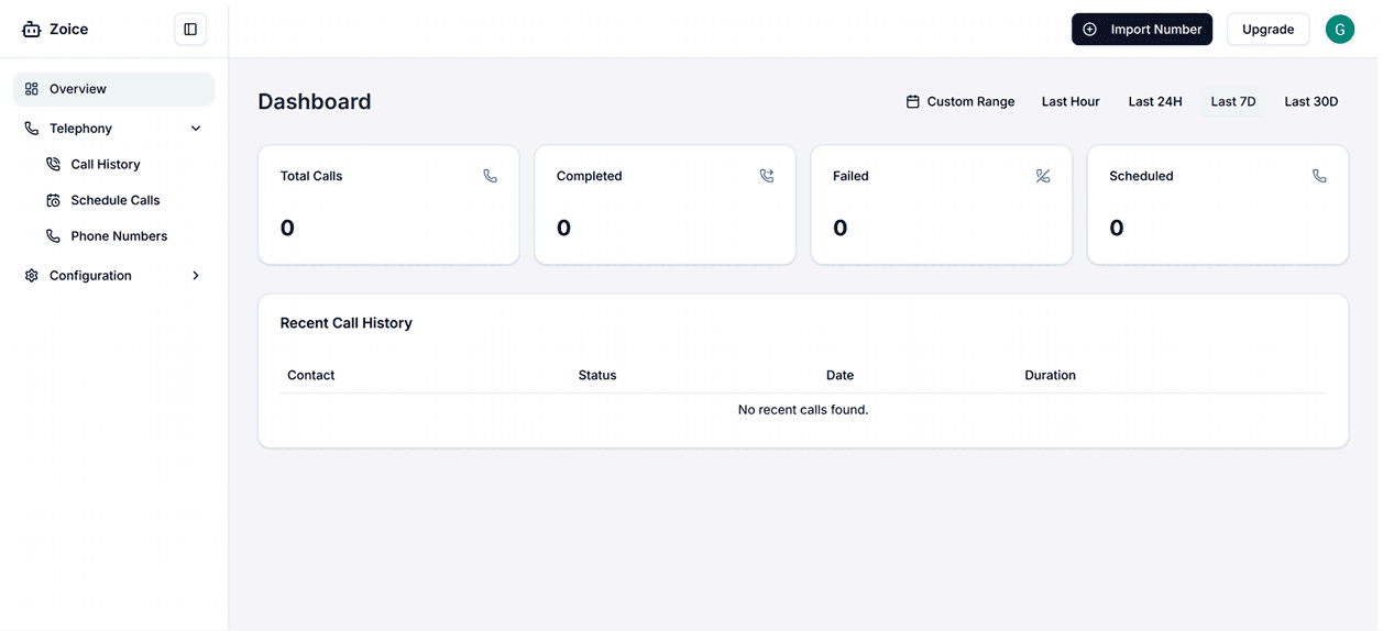 Conversational AI Voice Agent Dashboard